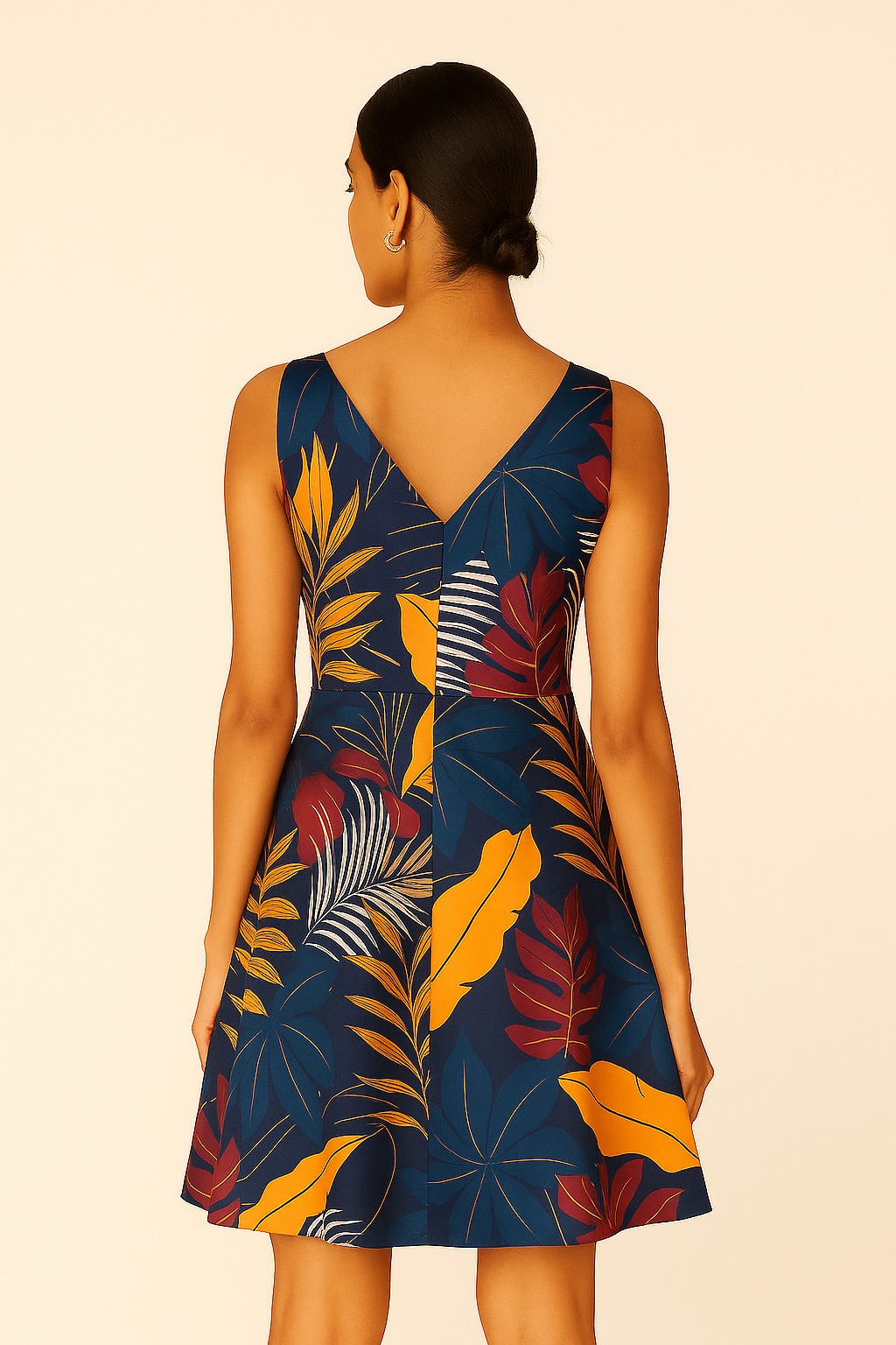 Tropical Bloom V-Neck Sleeveless Fit & Flare Dress