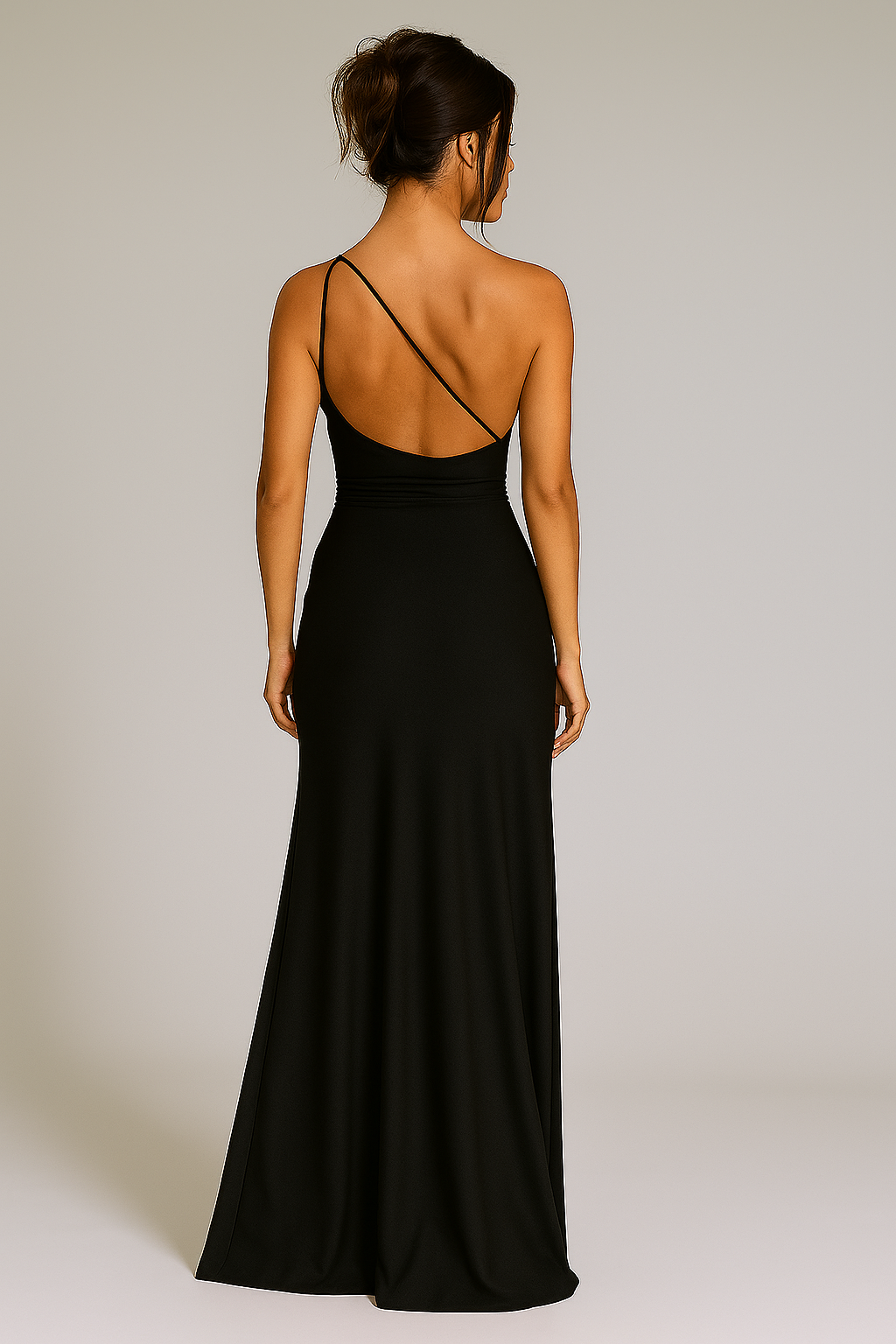 One-shoulder Slit Satin Dress