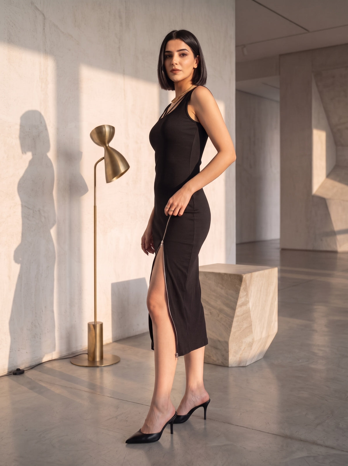 Diana High Zip Slit Dress