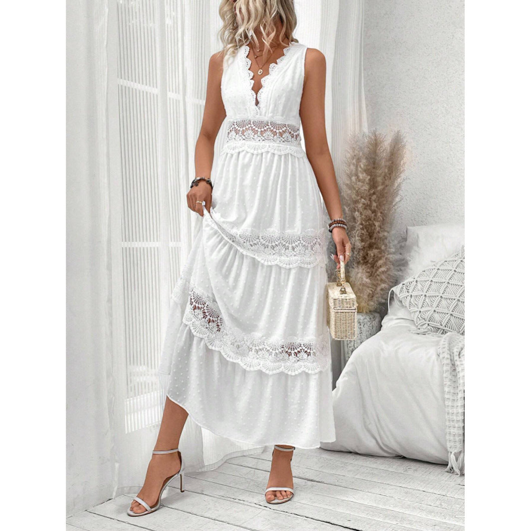 Lace V-neck Sleeveless Summer Dress