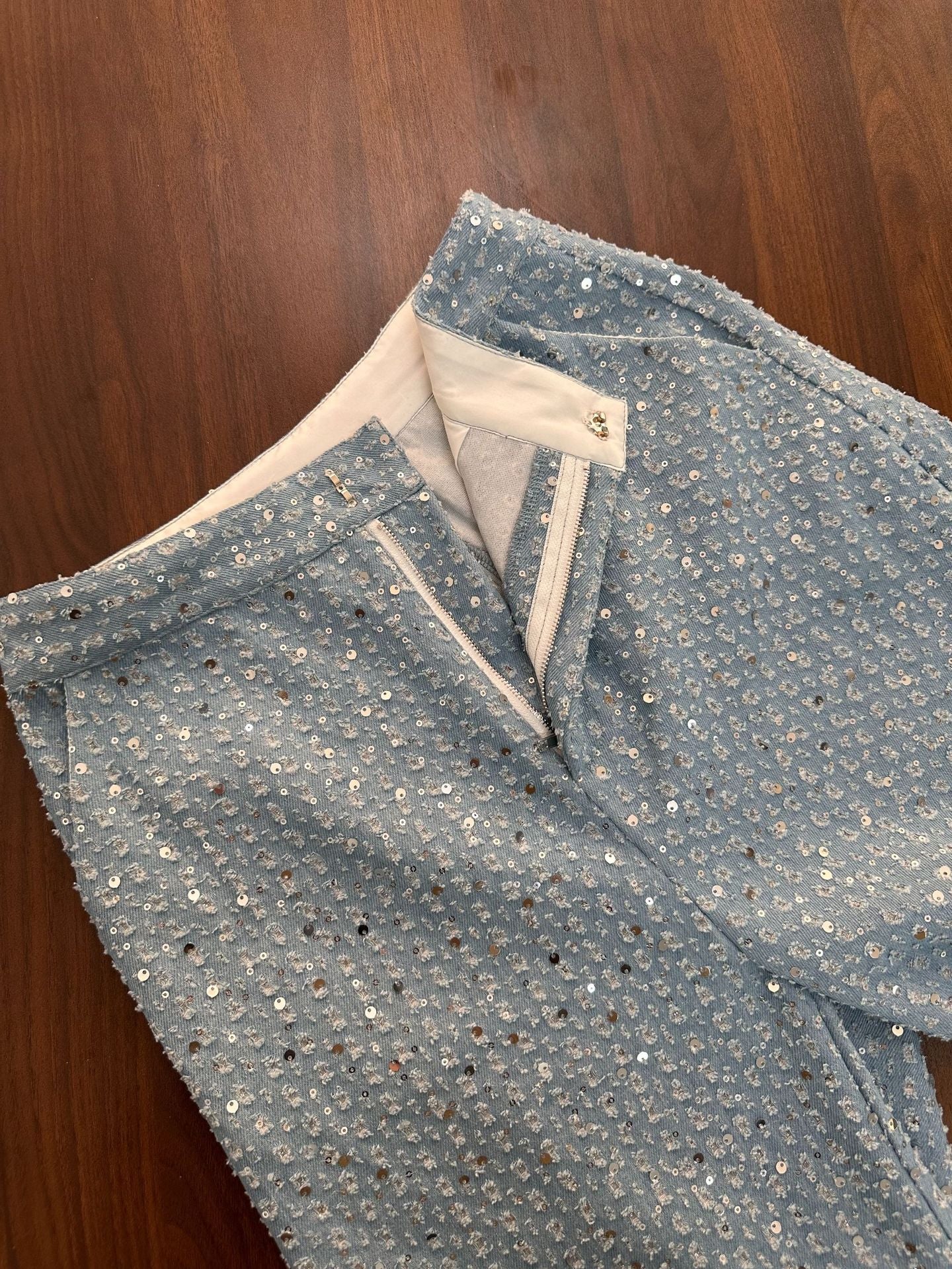 Sexy Denim Sequined Slim-fit Co-ord Set