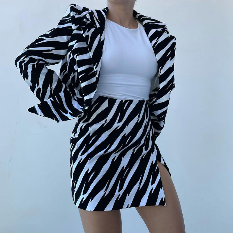 Zebra Print Blazer & Skirt Set
