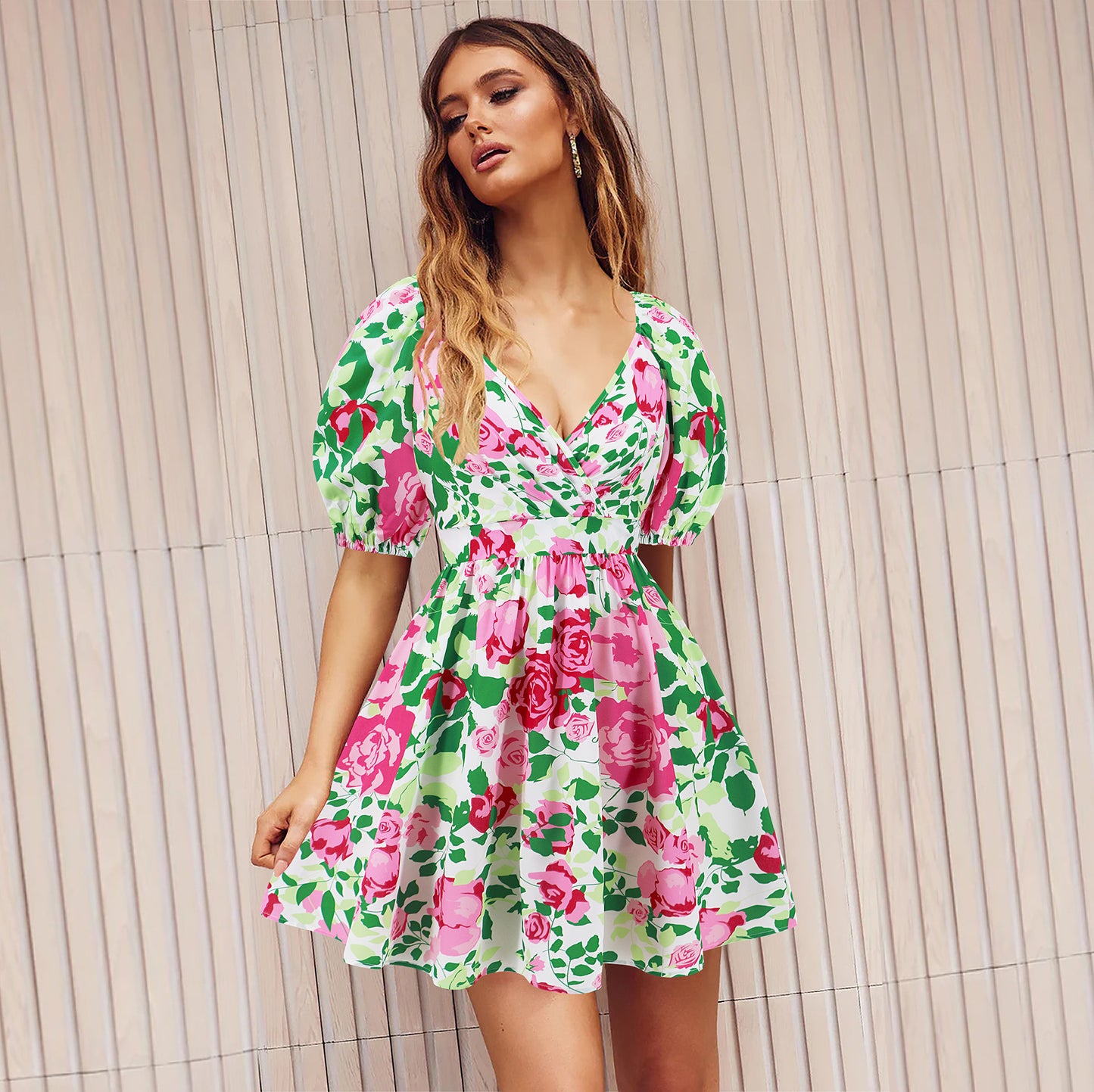 Floral Printed Puff Sleeve Dress