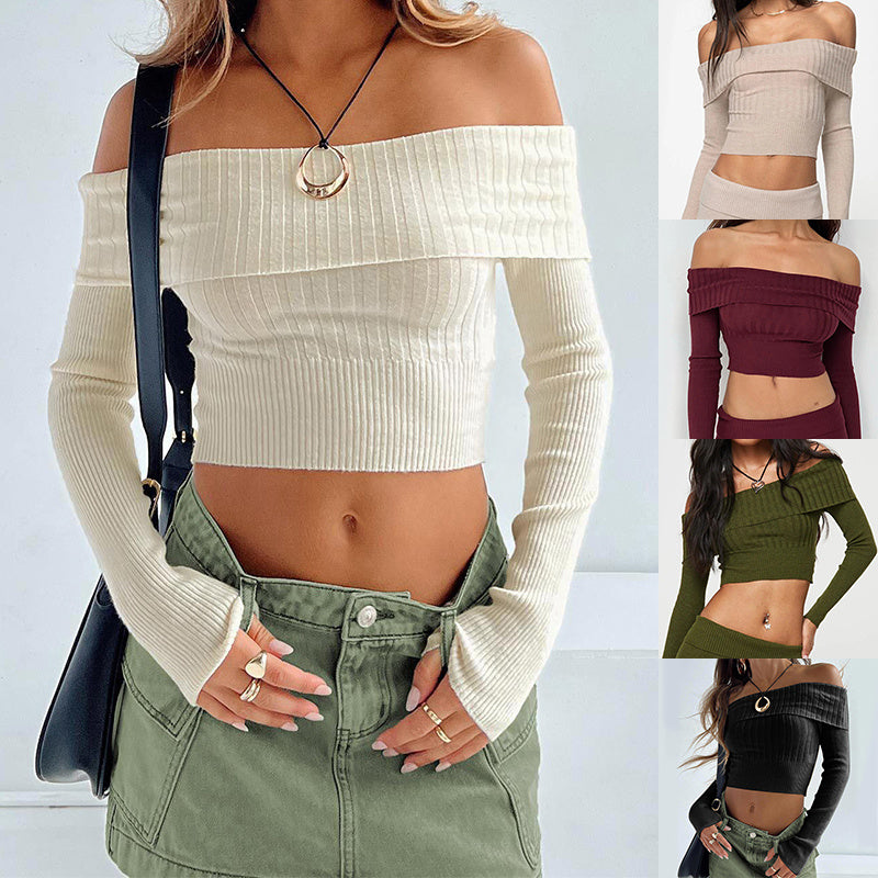 Off-shoulder Flapped Long Sleeve Crop Top