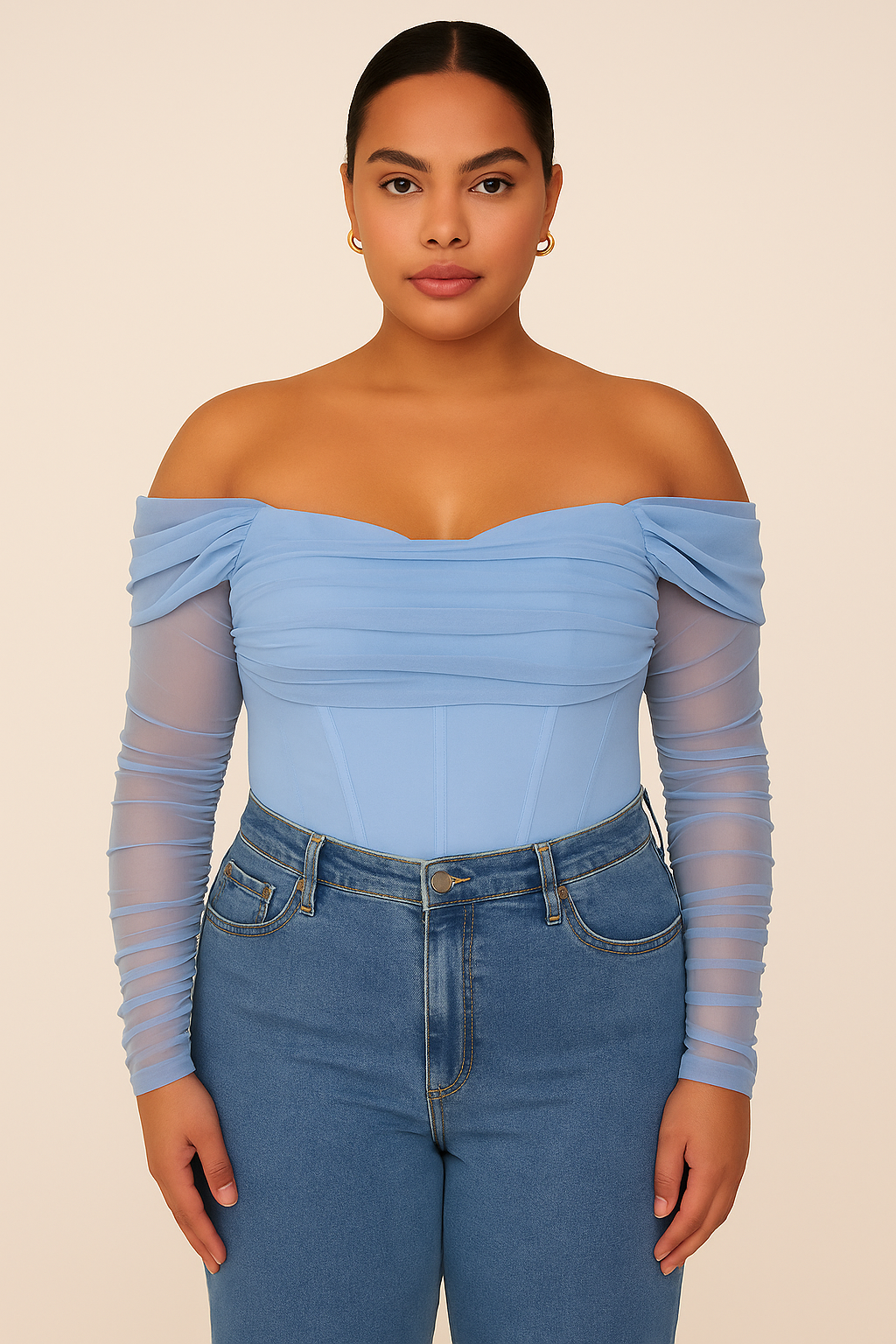 Off-shoulder Mesh Corset Top