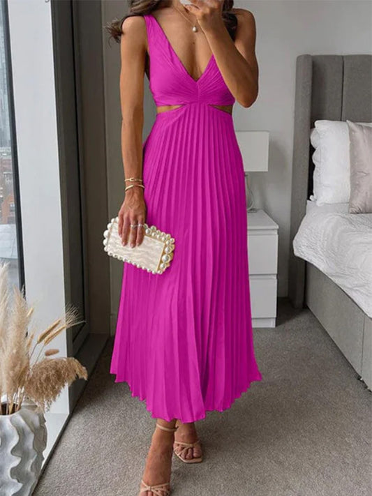 Pleated Waist Cut-out Long Dress