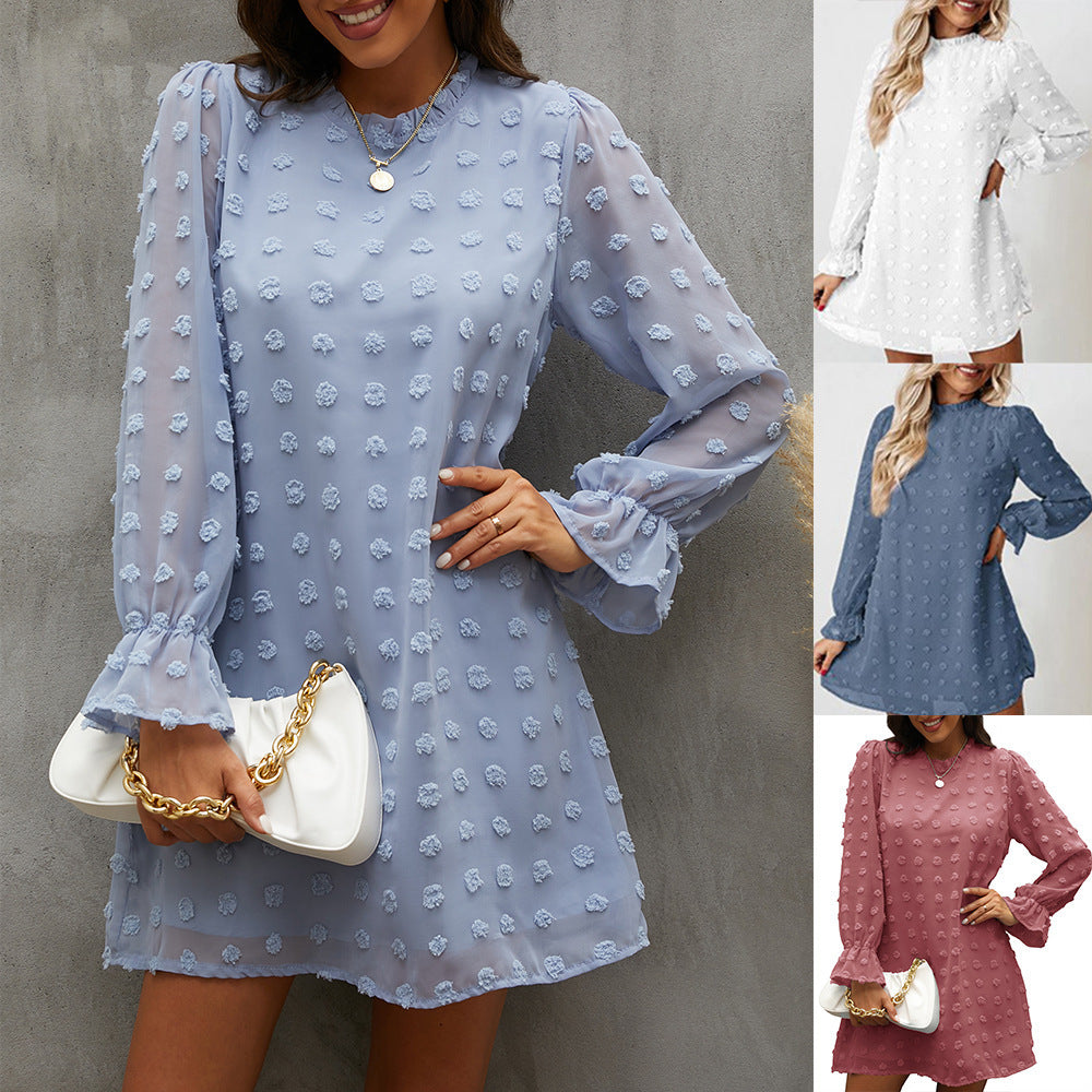 Bubble Long-sleeved Lace Collar Dress