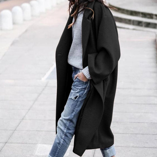 Single Breasted Long Coat With Pockets