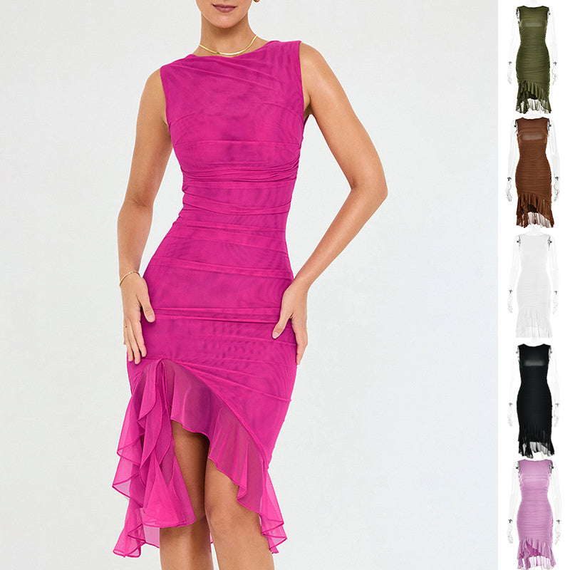 Skinny Sleeveless Ruffle Dress