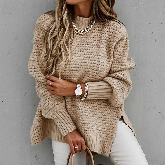 Drawstring side slit knit sweater