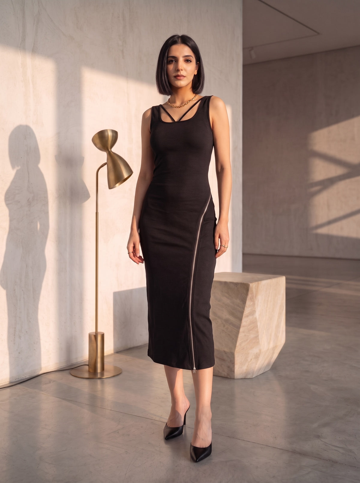 Diana High Zip Slit Dress
