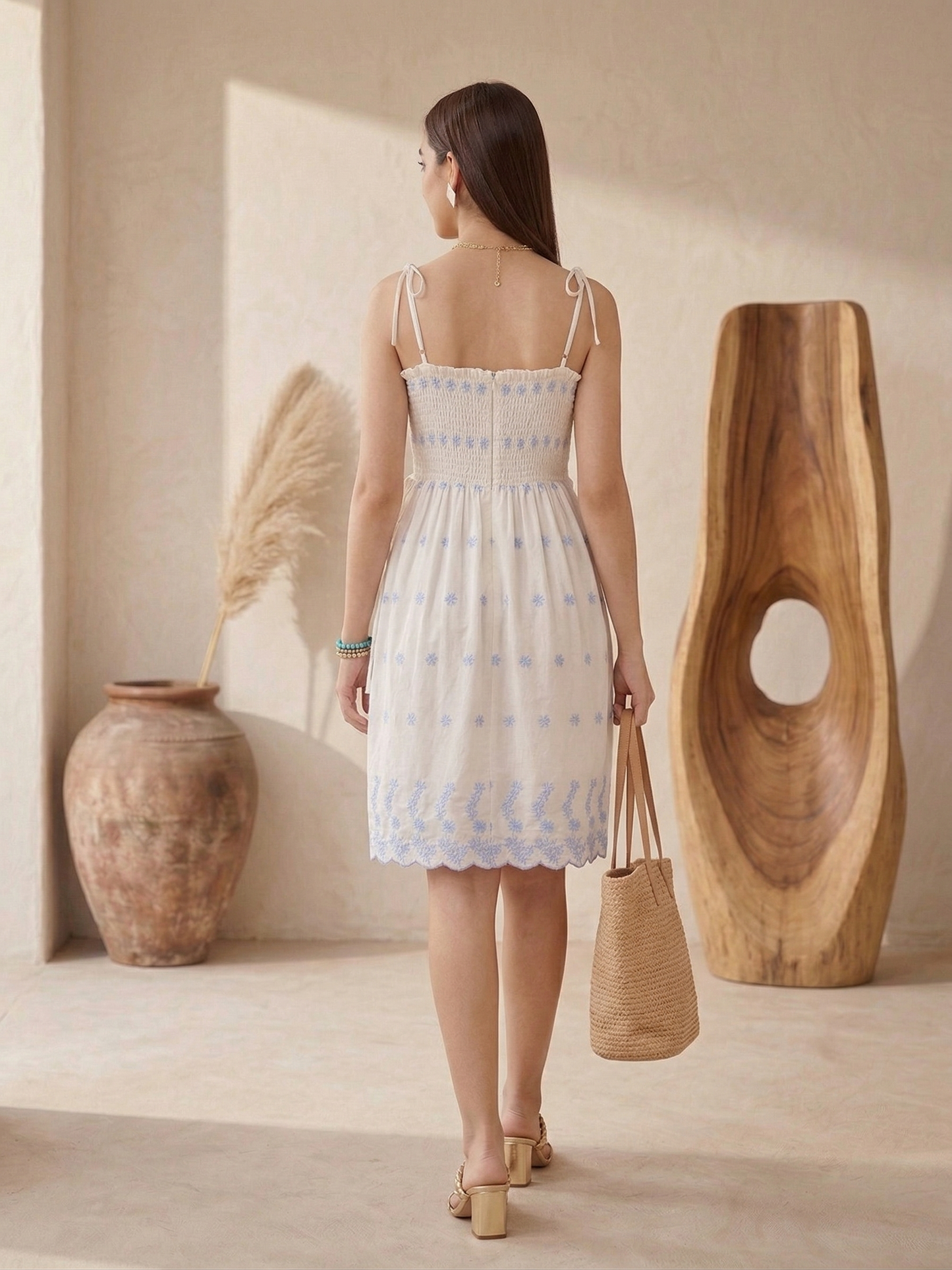 Olivia Blue Floral Embroidered Dress