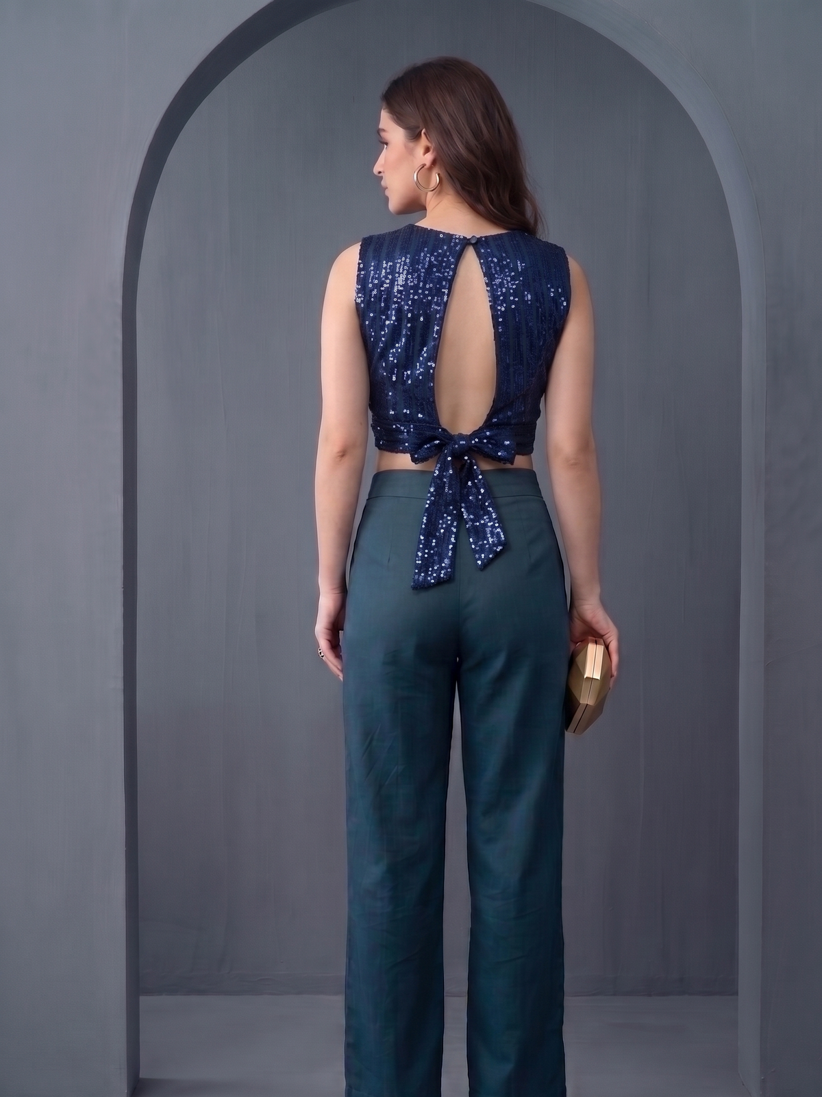Square Neck Frill Top Blue