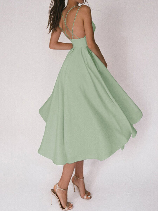 Plunge Neck Strappy Long Dress
