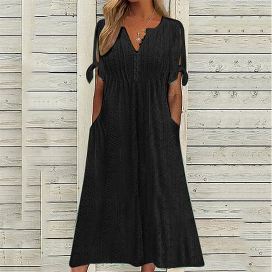 Hollow-out V-neck Dress