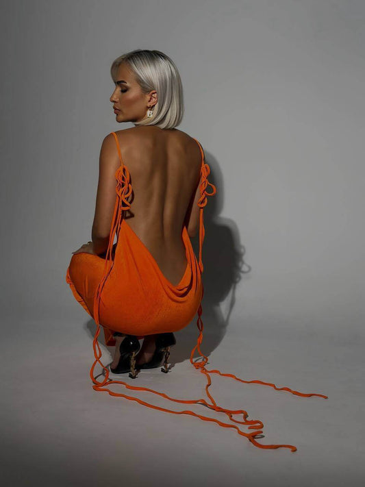 Sexy Backless Lace-up Long Dress