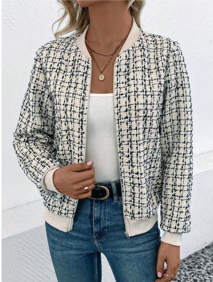 Plaid Zipper Cropped Jacket