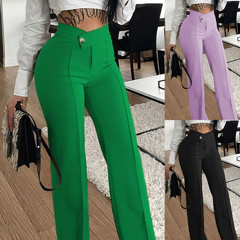 Straight-leg Pants With Buckle Closure