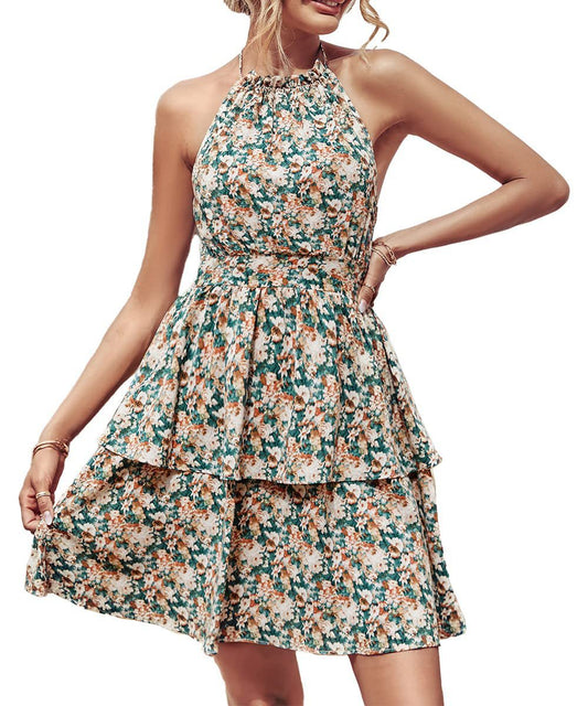 Printed Halter Boho Dress