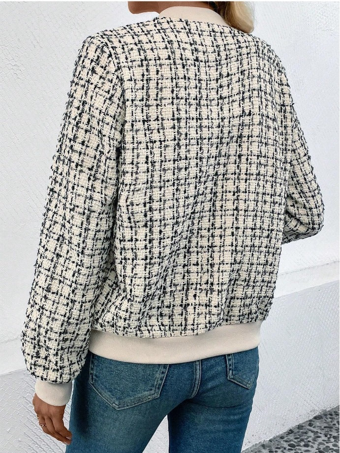 Plaid Zipper Cropped Jacket