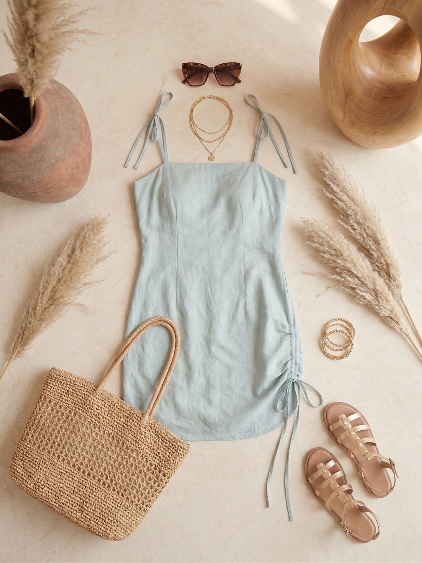 Chambray Slip Tie-up Dress