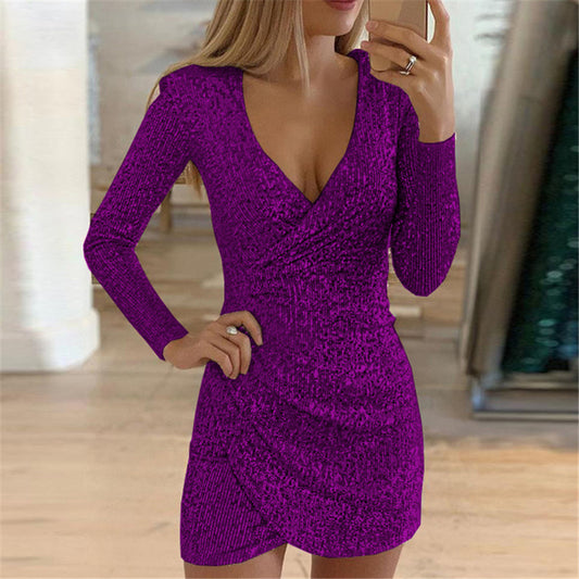 V-neck Wrap Style Long Sleeve Dress