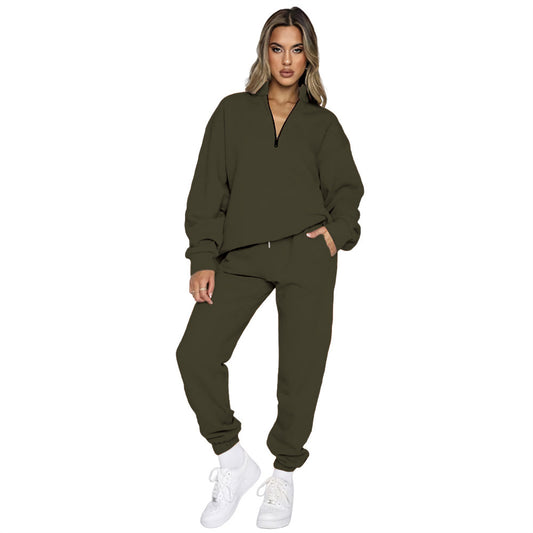 Zipper Long Sleeve Pullover Sweater Two-piece Co-ord Set