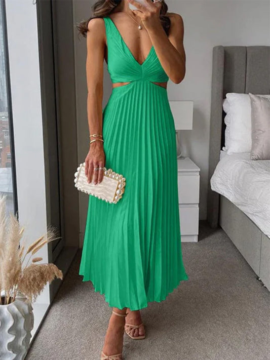 Pleated Waist Cut-out Long Dress