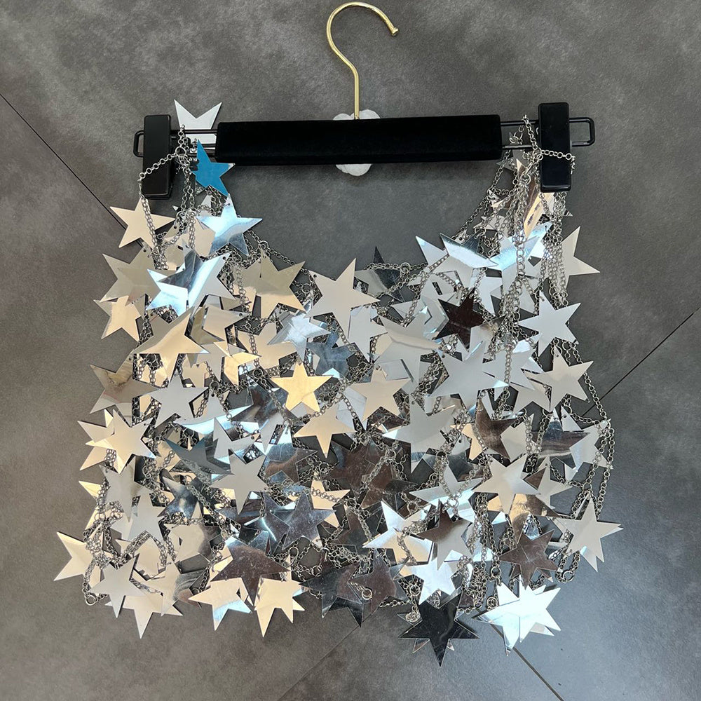 Metallic Five-pointed Star Skirt& Top Co-ord Set