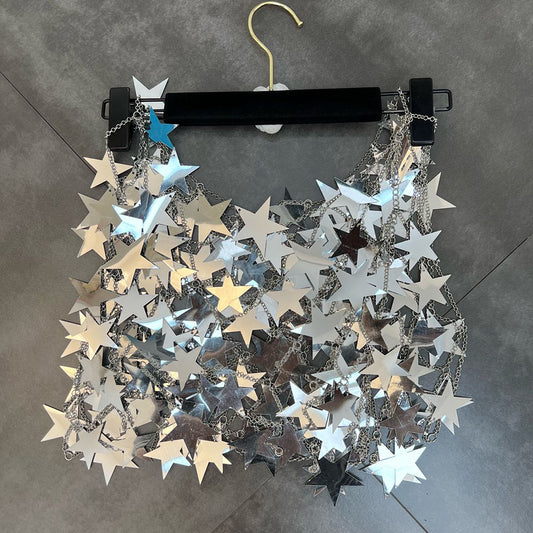 Metallic Five-pointed Star Skirt& Top Co-ord Set