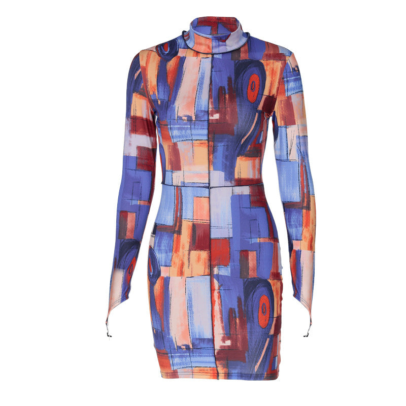 Printed Turtleneck Sheath Dress