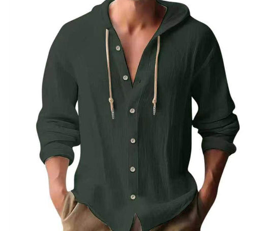 Cotton Linen Hooded Shirt