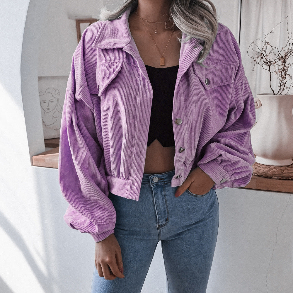 Lantern Long-Sleeved Corduroy Cropped Jacket