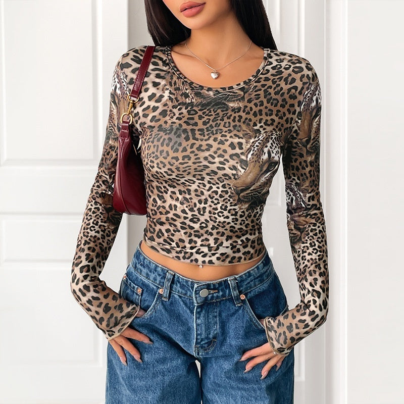 Vintage Leopard Print Long-sleeved Tee