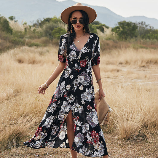 Floral V Neck Dress