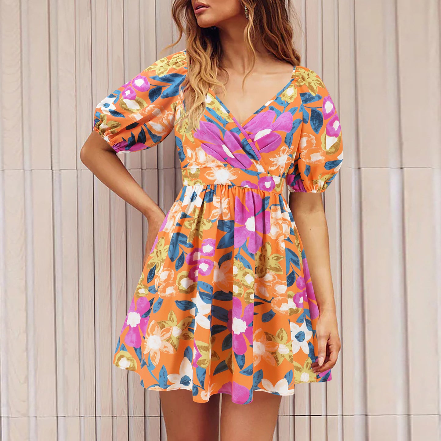 Floral Printed Puff Sleeve Dress