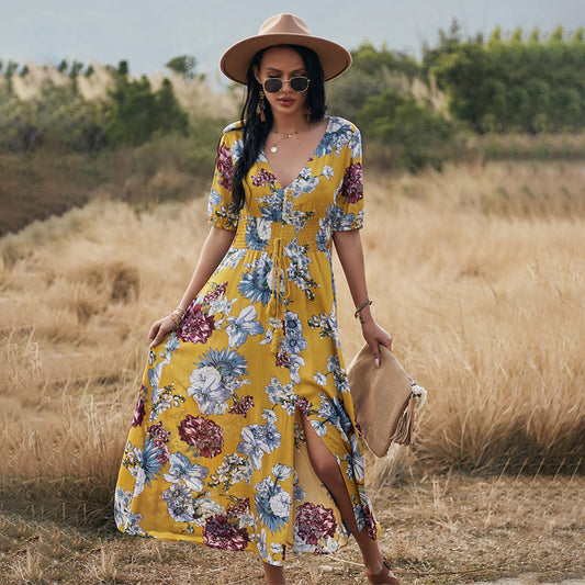 Floral V Neck Dress