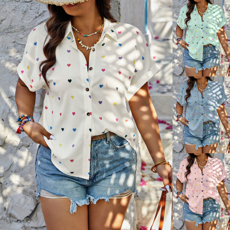 Printed Button-down Single-breasted Short Sleeve Shirt