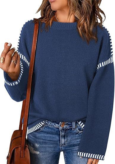 Round Neck Long Sleeve Pullover Sweater Tops