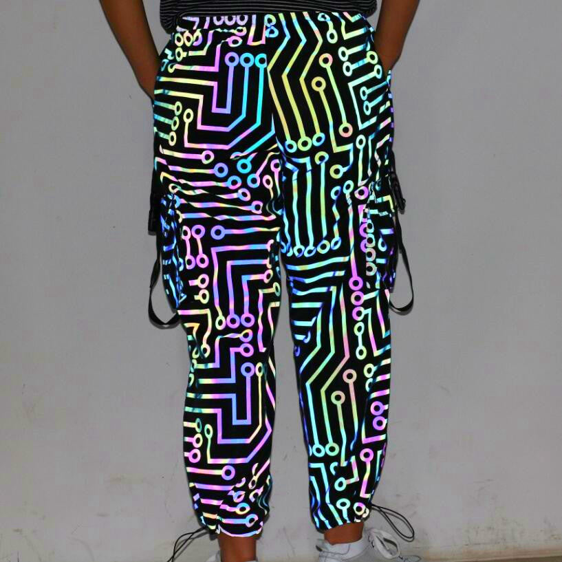 Circuit Pattern Colourful Reflective Trousers