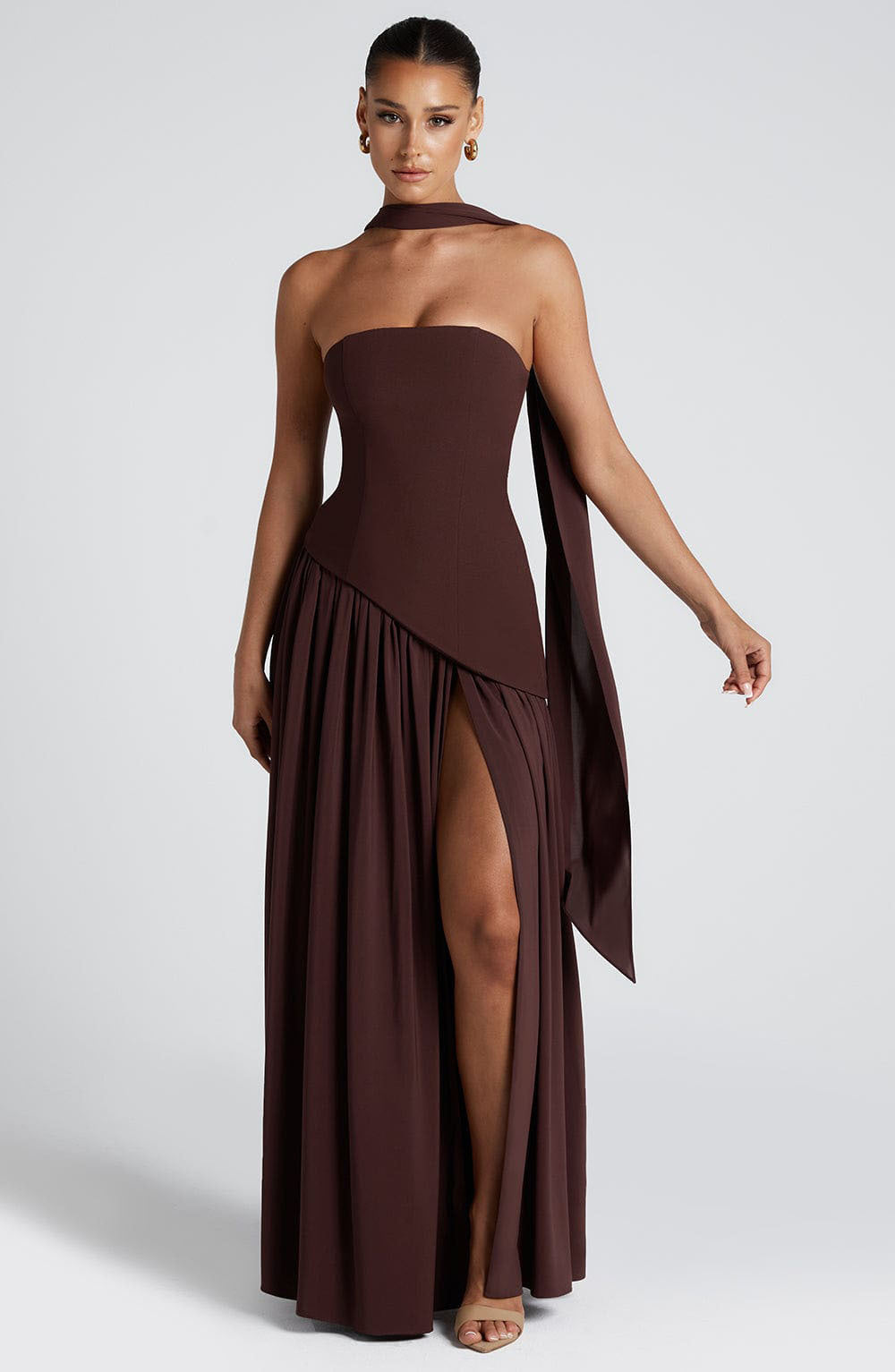 Tube Asymmetric Gathered Dress with Stole