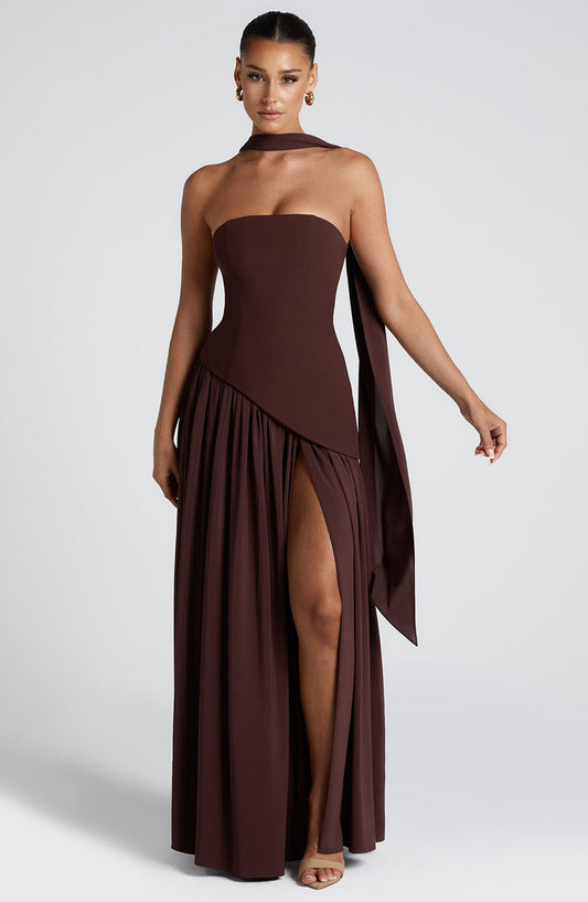 Tube Asymmetric Gathered Dress with Stole