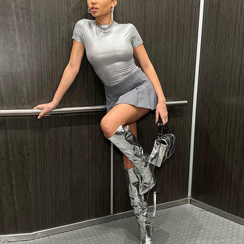 Metallic Round Neck T-shirt Top