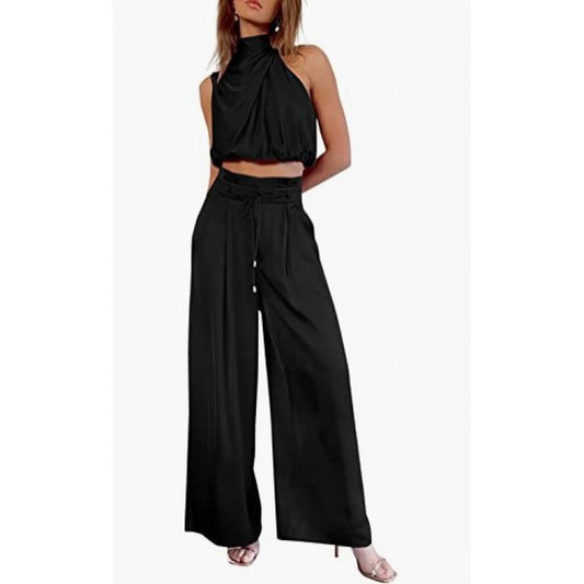 Sleeveless Midriff-baring Top & Wide Leg Pants Co-ord Set