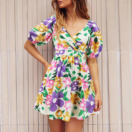 Floral Printed Puff Sleeve Dress