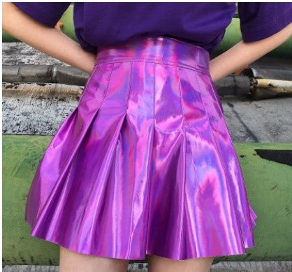 Holographic Box-pleated Partywear Skirt