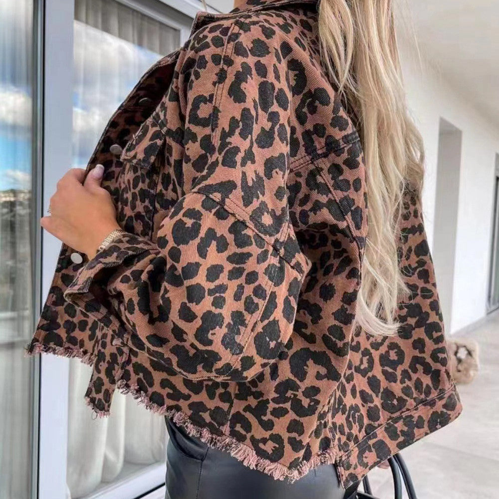 ジャケット・アウター leopard denim fooded JK chich&sally Denim Leopard Print Jacket – Purple Haze Studio
