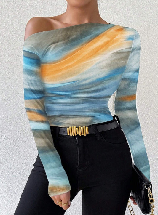 Tie-Dye Long Sleeve Mesh Top