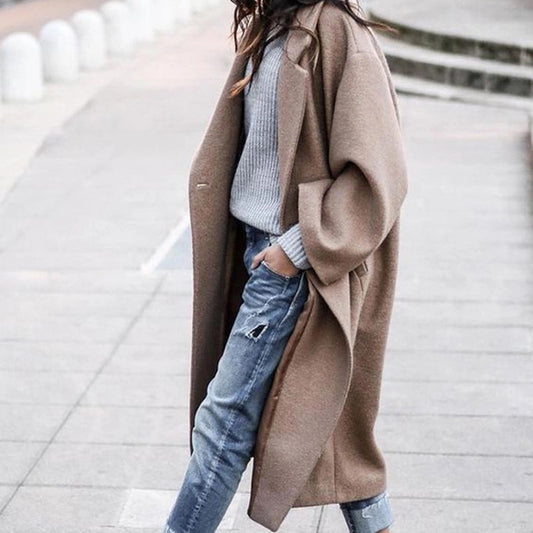 Single Breasted Long Coat With Pockets