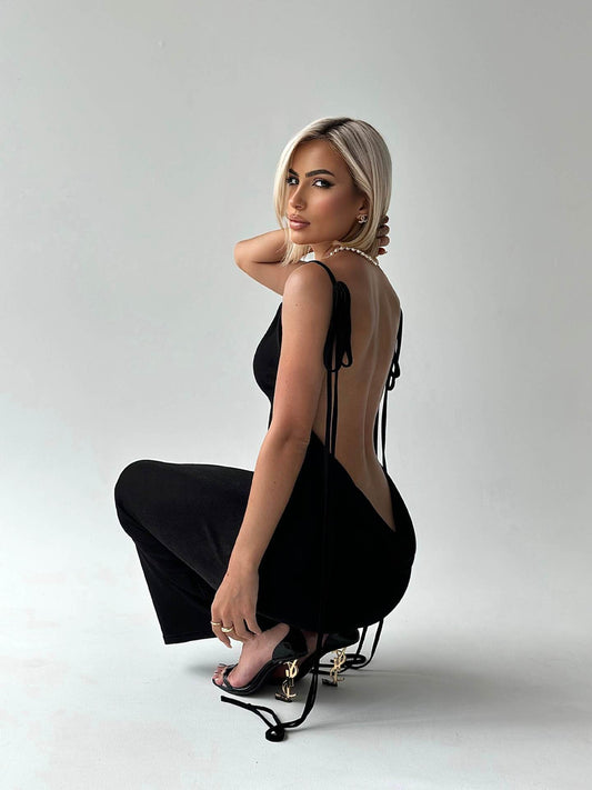 Sexy Backless Lace-up Long Dress